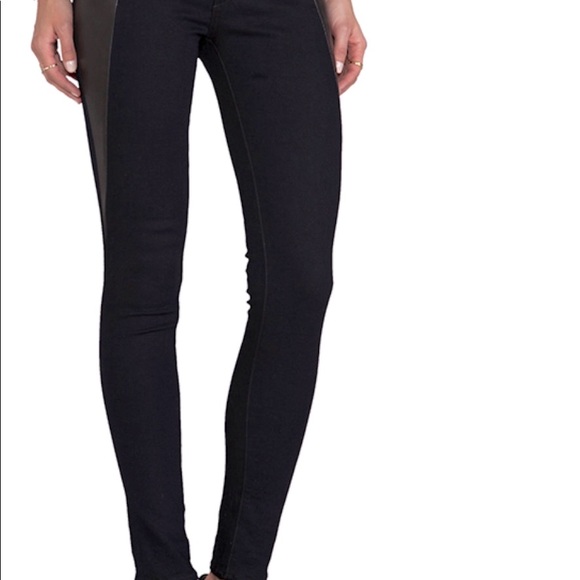 Rag & Bone Lamb Leather Trim Cotton Stretch Jeans - Picture 5 of 12